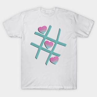 Cute School Shirt for Girls, Women Tic Tac Toe Love Game Teal, Pink Heart Gift T-Shirt